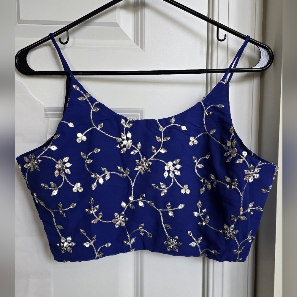 Blue Sequence With Silver Embroidery Work Georgette Lehenga Choli - Picture 11 of 13